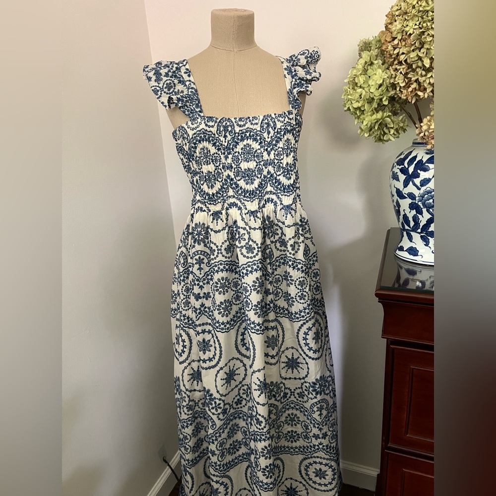 ZARA Blue & White Embroidered Dress, size L